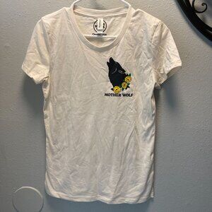 SAVAGE SEEDS‎ MOTHER WOLF Organic Cotton T-Shirt Womens Floral Wolf graphic